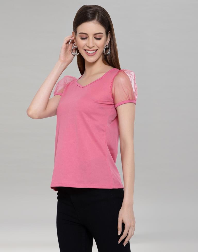 Pink Coloured Knitted Lycra Top | Leemboodi