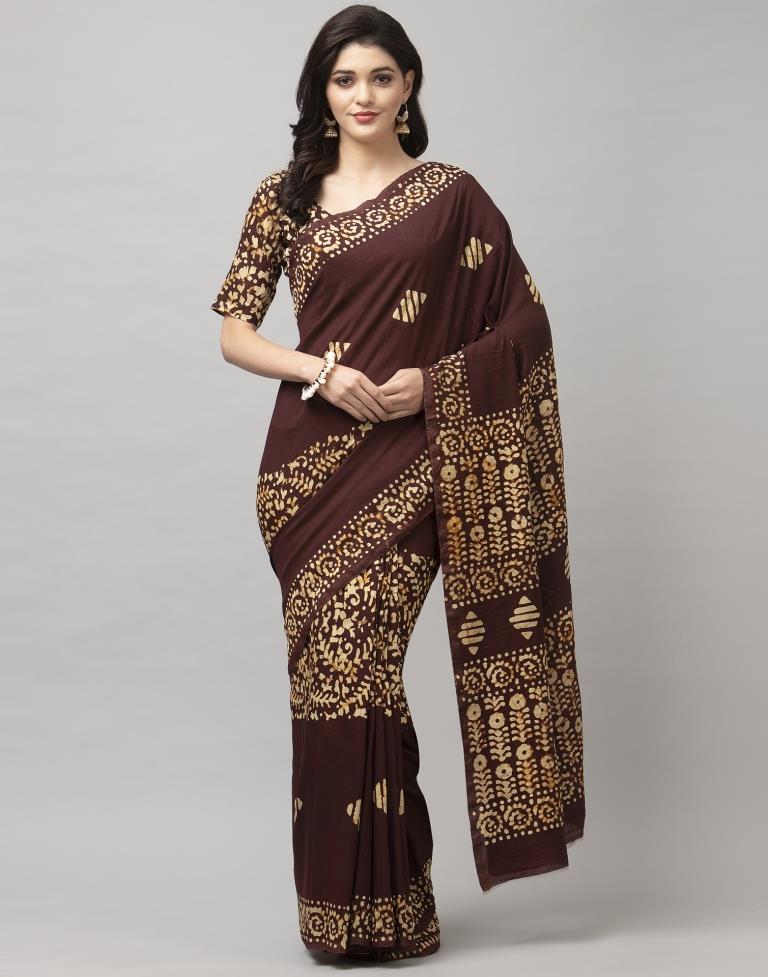 Brown Coloured Poly Cotton Printed Casual saree | Leemboodi