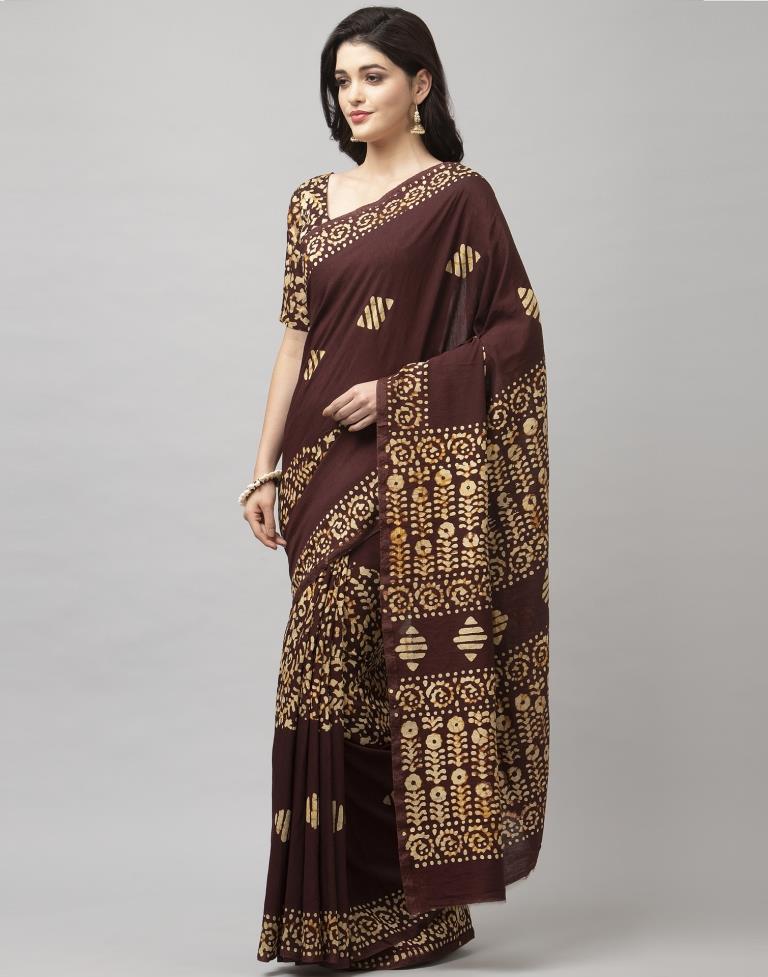 Brown Coloured Poly Cotton Printed Casual saree | Leemboodi