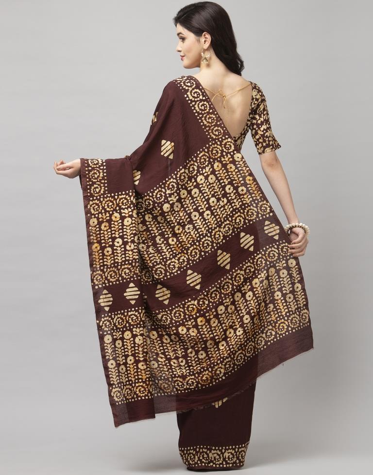 Brown Coloured Poly Cotton Printed Casual saree | Leemboodi