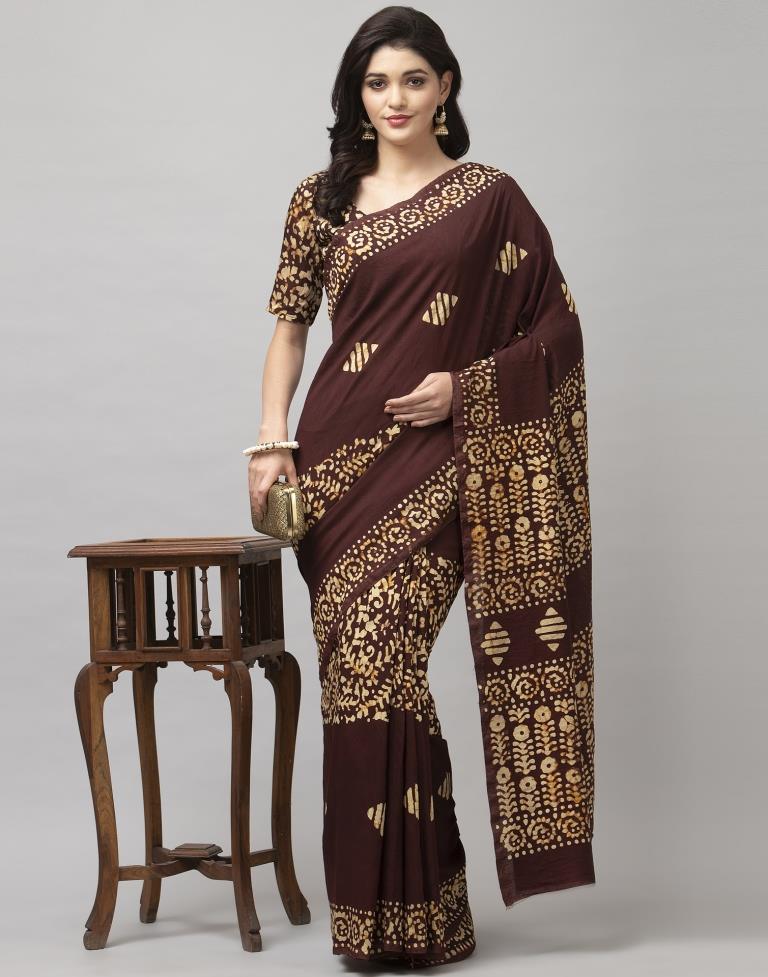 Brown Coloured Poly Cotton Printed Casual saree | Leemboodi