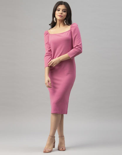 Exuberant Pink Coloured Knitted Lycra Bodycon | Leemboodi