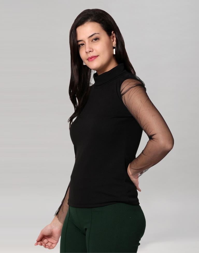 Black coloured Knitted Lycra Top | Leemboodi