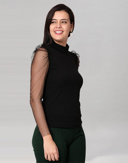 Black coloured Knitted Lycra Top | Leemboodi