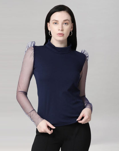 Navy Blue coloured Knitted Lycra Top | Leemboodi