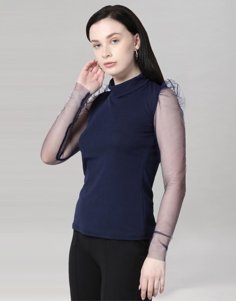 Navy Blue coloured Knitted Lycra Top | Leemboodi