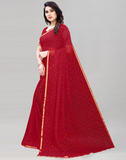 Red Coloured Printed Chiffon Saree | Leemboodi