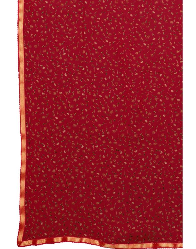 Red Coloured Printed Chiffon Saree | Leemboodi