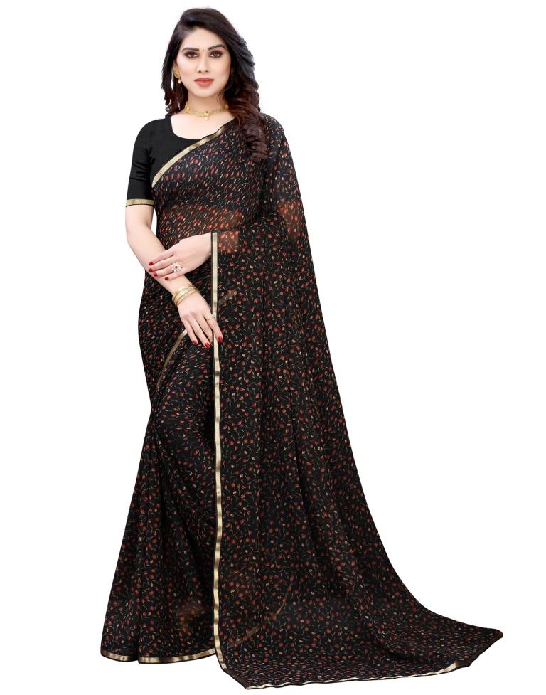 Black Coloured Chiffon Printed Casual saree | Leemboodi