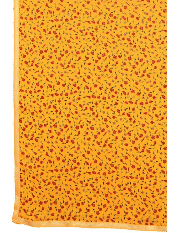 Mustard Coloured Printed Chiffon Saree | Leemboodi