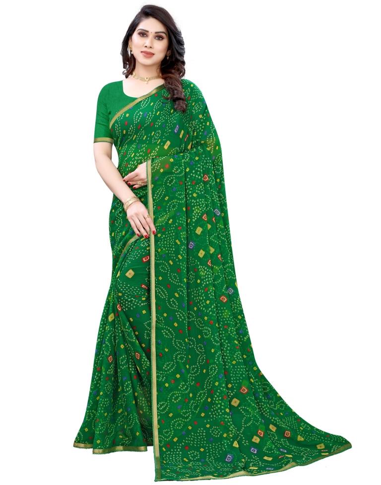 Green Coloured Chiffon Bandhani Printed Casual saree | Leemboodi
