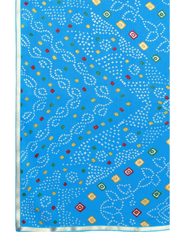 Sky Blue Coloured Chiffon Bandhani Printed Casual saree | Leemboodi