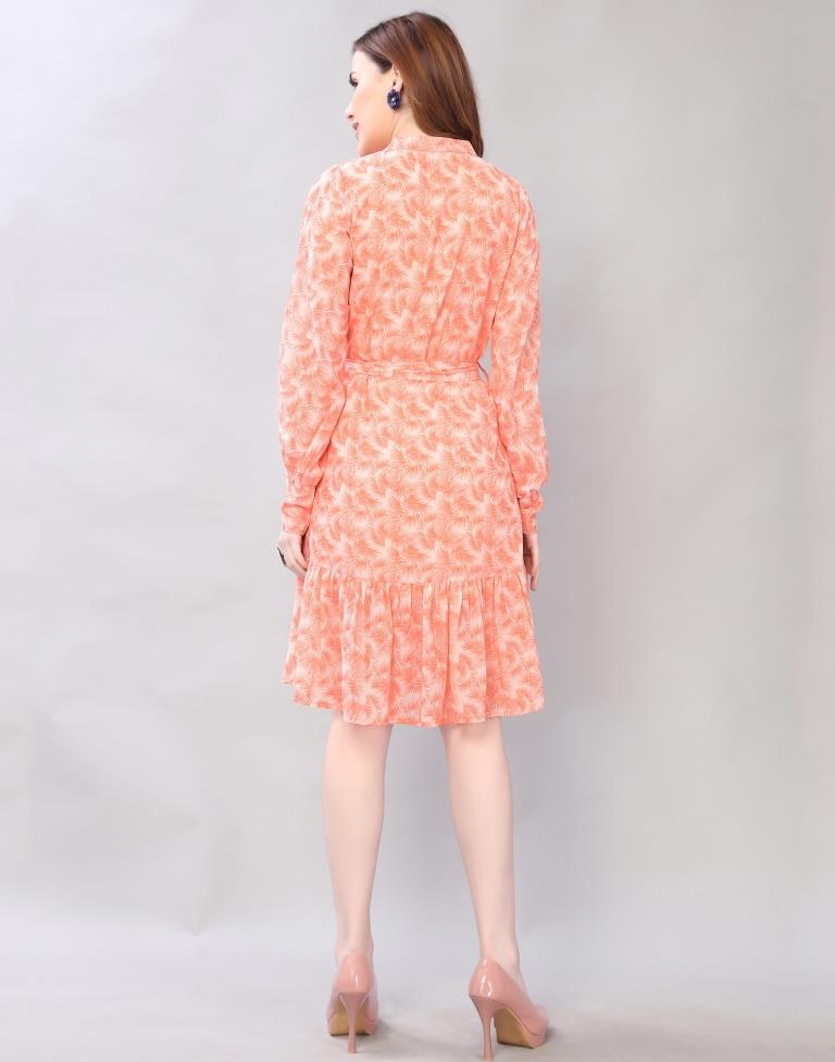 Orange Coloured Digital Printed Polyester Dress | Leemboodi