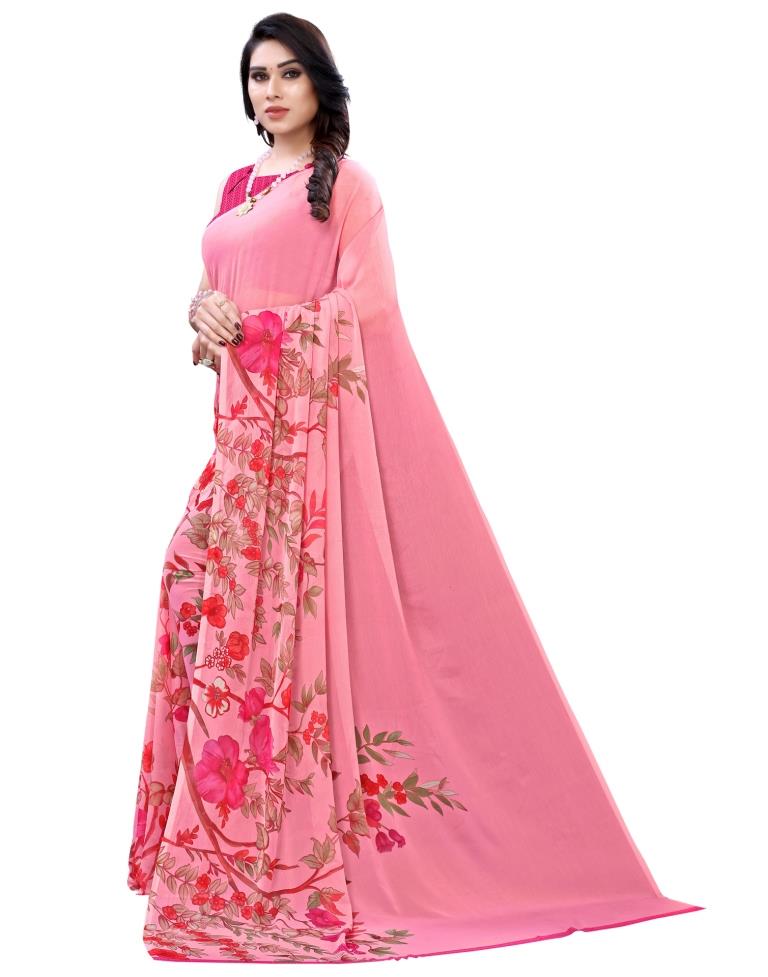 Baby Pink Coloured Chiffon Printed Casual saree | Leemboodi