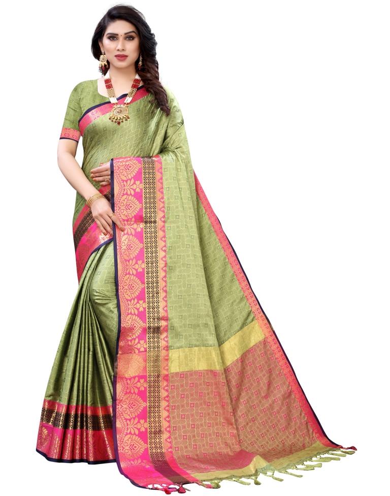 Paris Green Woven Designer Silk Saree – Ethnos