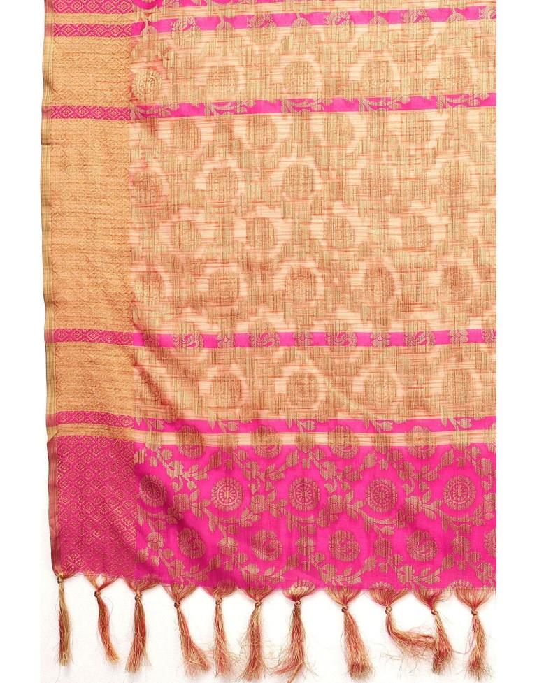 Pink Coloured Poly Cotton Jacquard Saree | Leemboodi