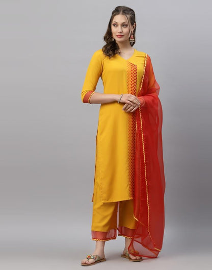 Mustard Kurti With Pant And Dupatta | Leemboodi