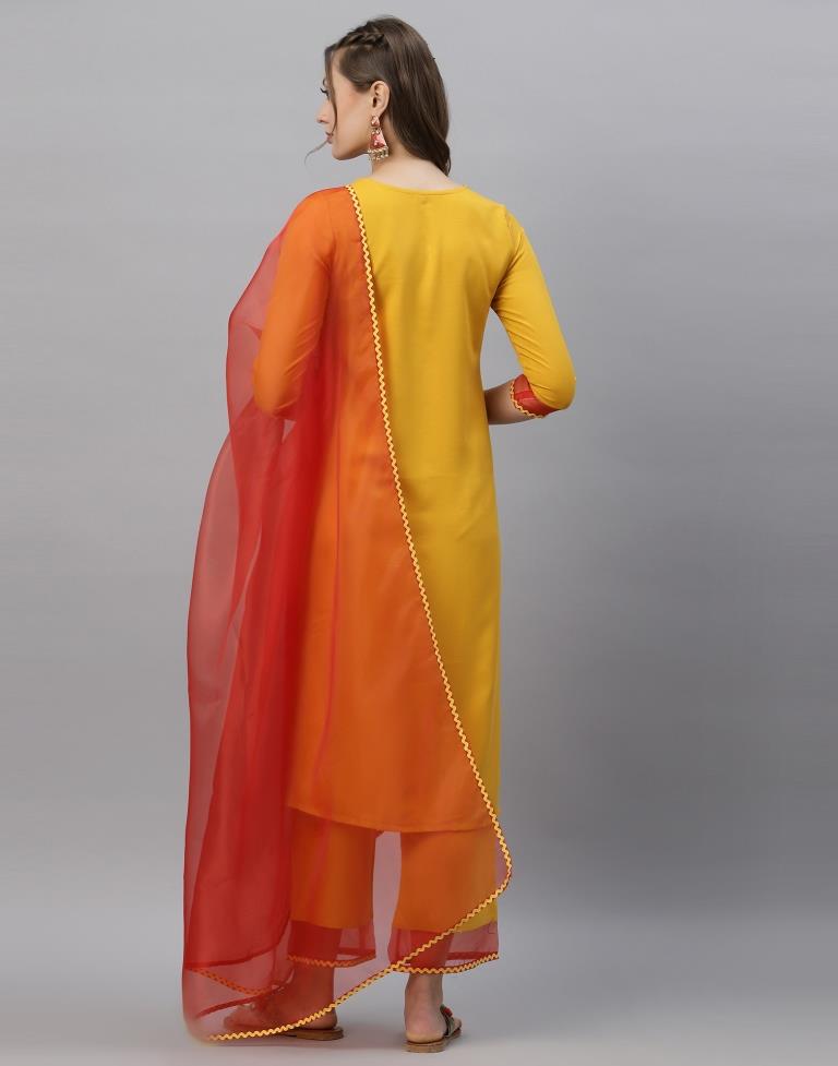 Mustard Kurti With Pant And Dupatta Leemboodi