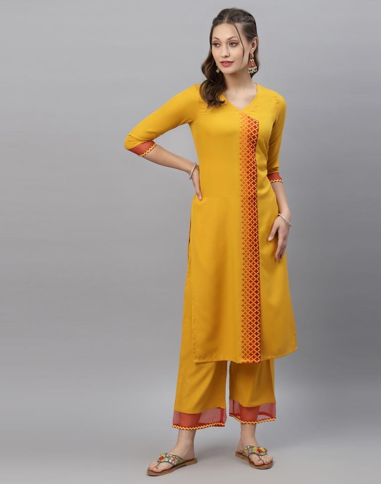Mustard Kurti With Pant And Dupatta Leemboodi