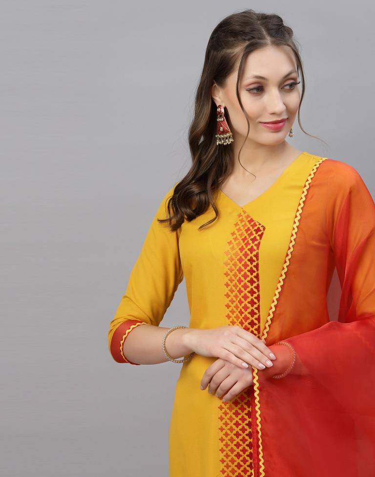 Mustard Kurti With Pant And Dupatta | Leemboodi