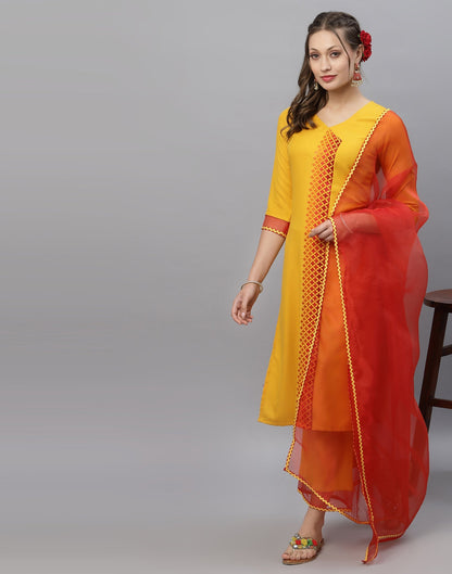 Mustard Kurti With Pant And Dupatta | Leemboodi