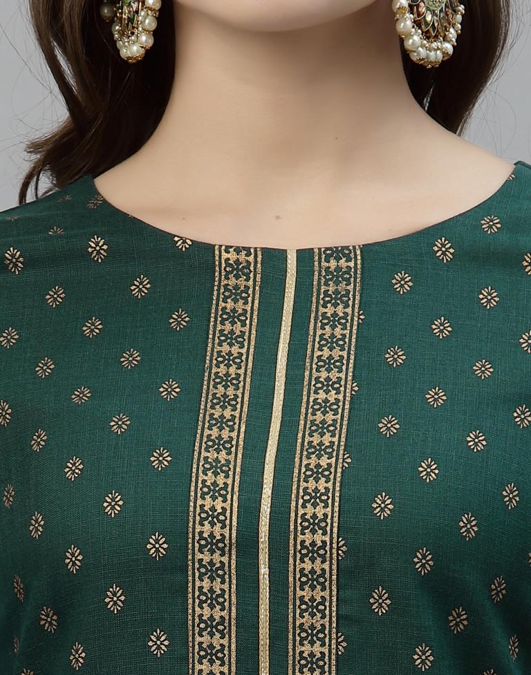 Buy Dark Green Embroidered Kurta With Parallel Pants And Pink Printed  Dupatta Online - W for Woman