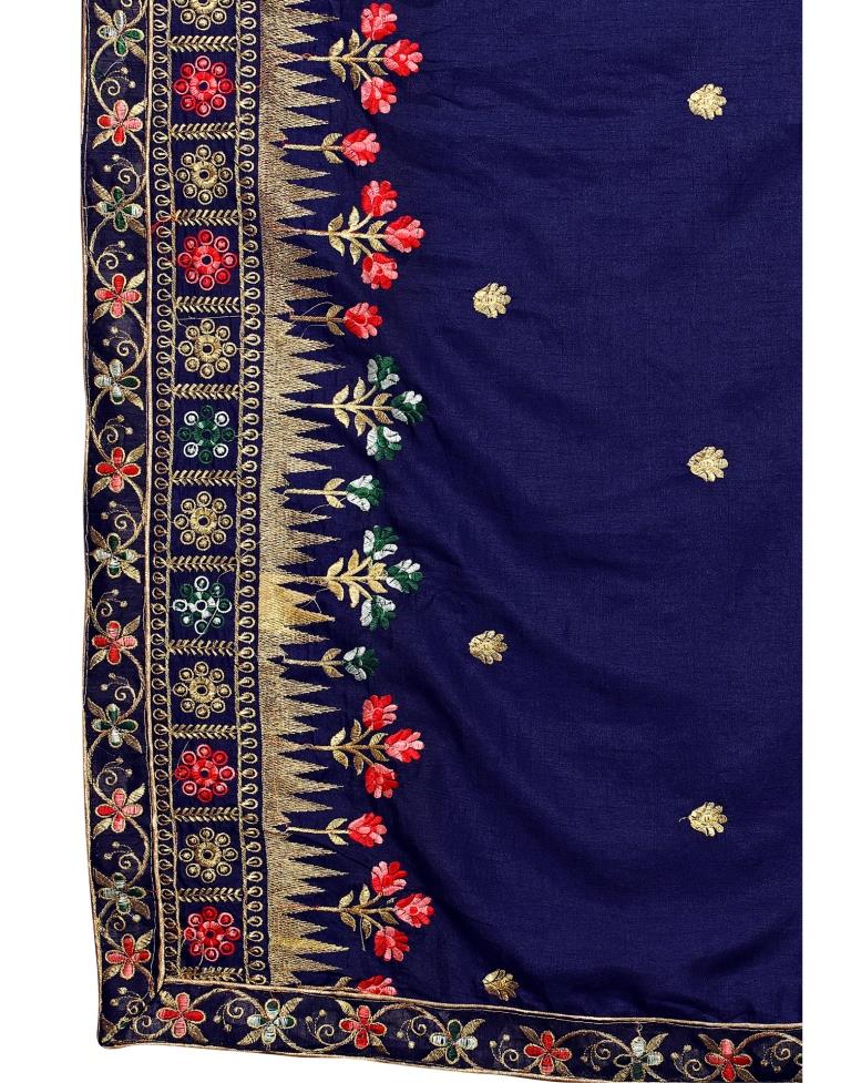 Navy Blue Coloured Poly Silk Embroidered Saree | Leemboodi