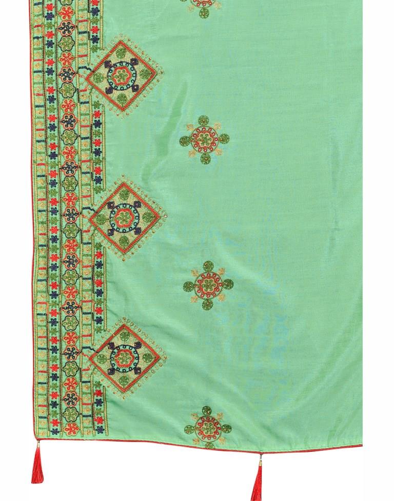 Mint Green Embroidered Silk Saree | Leemboodi