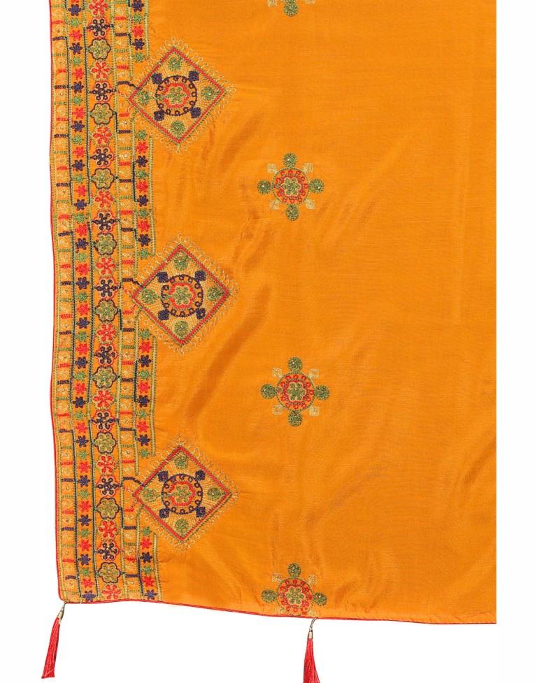 Turmeric Yellow Embroidered Silk Saree | Leemboodi