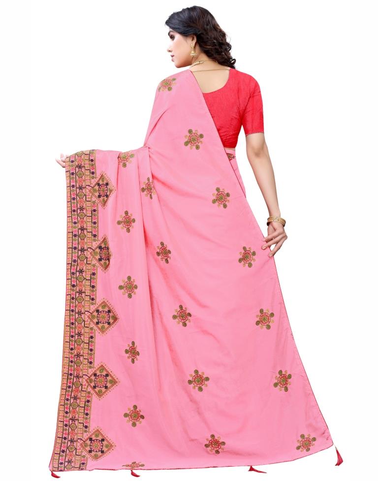 Ravishing Pink Embroidered Silk Saree | Leemboodi