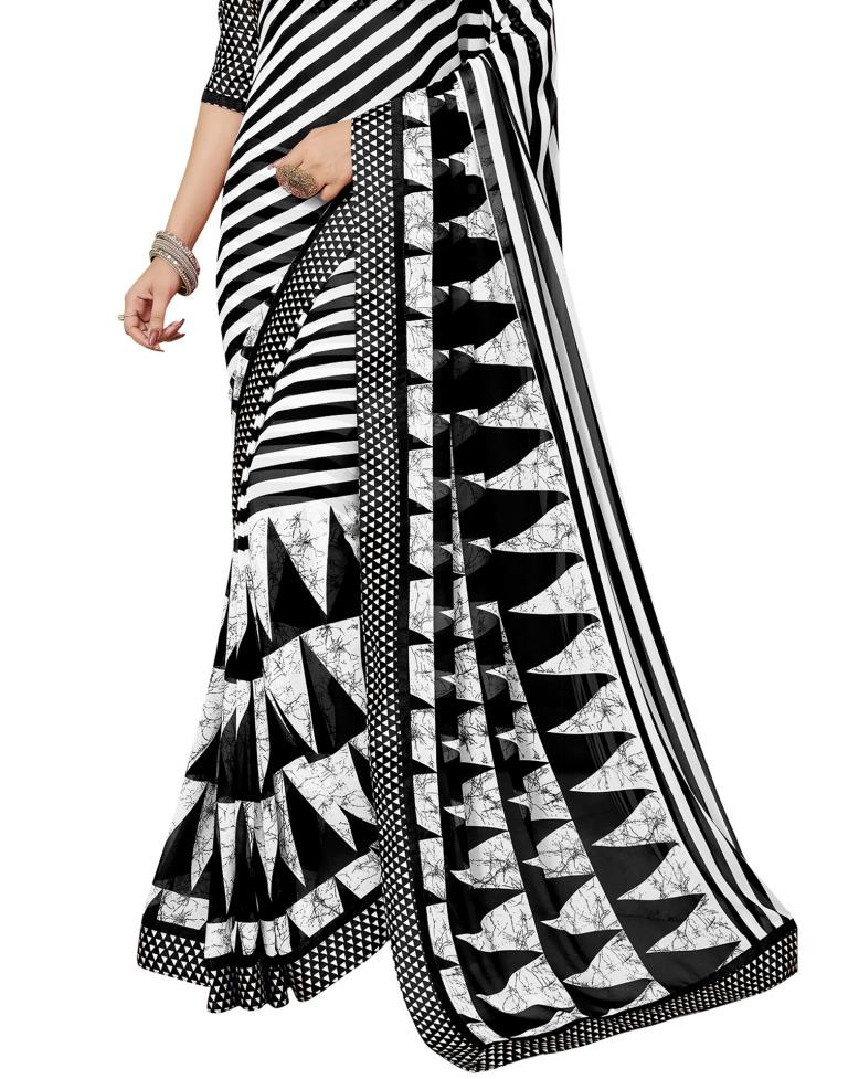 Black &amp; White Printed Saree | Leemboodi