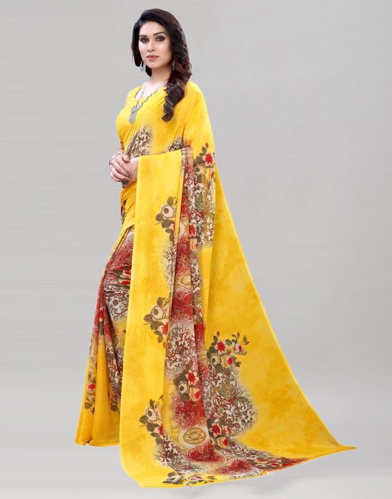 Modish Yellow Printed Saree | Leemboodi