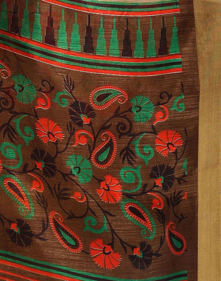 Brown Cotton Printed Saree | Leemboodi