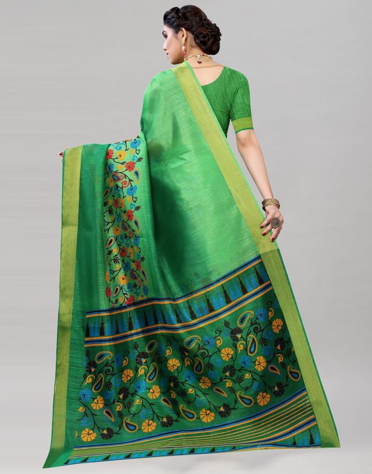 Green Cotton Printed Saree | Leemboodi