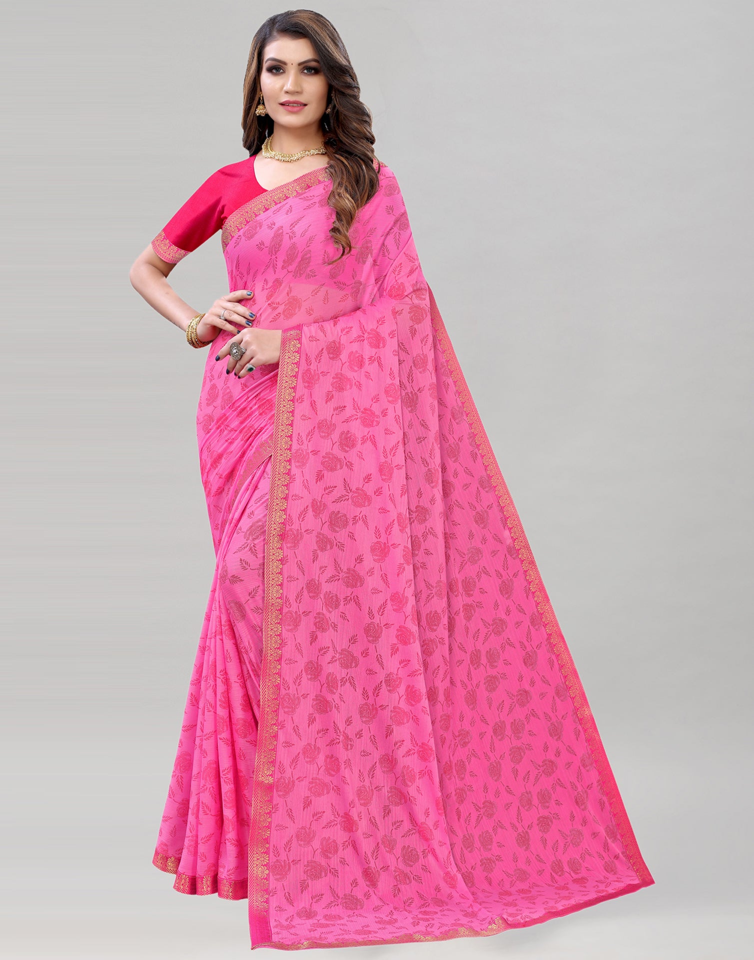 Pink Printed Saree | Leemboodi