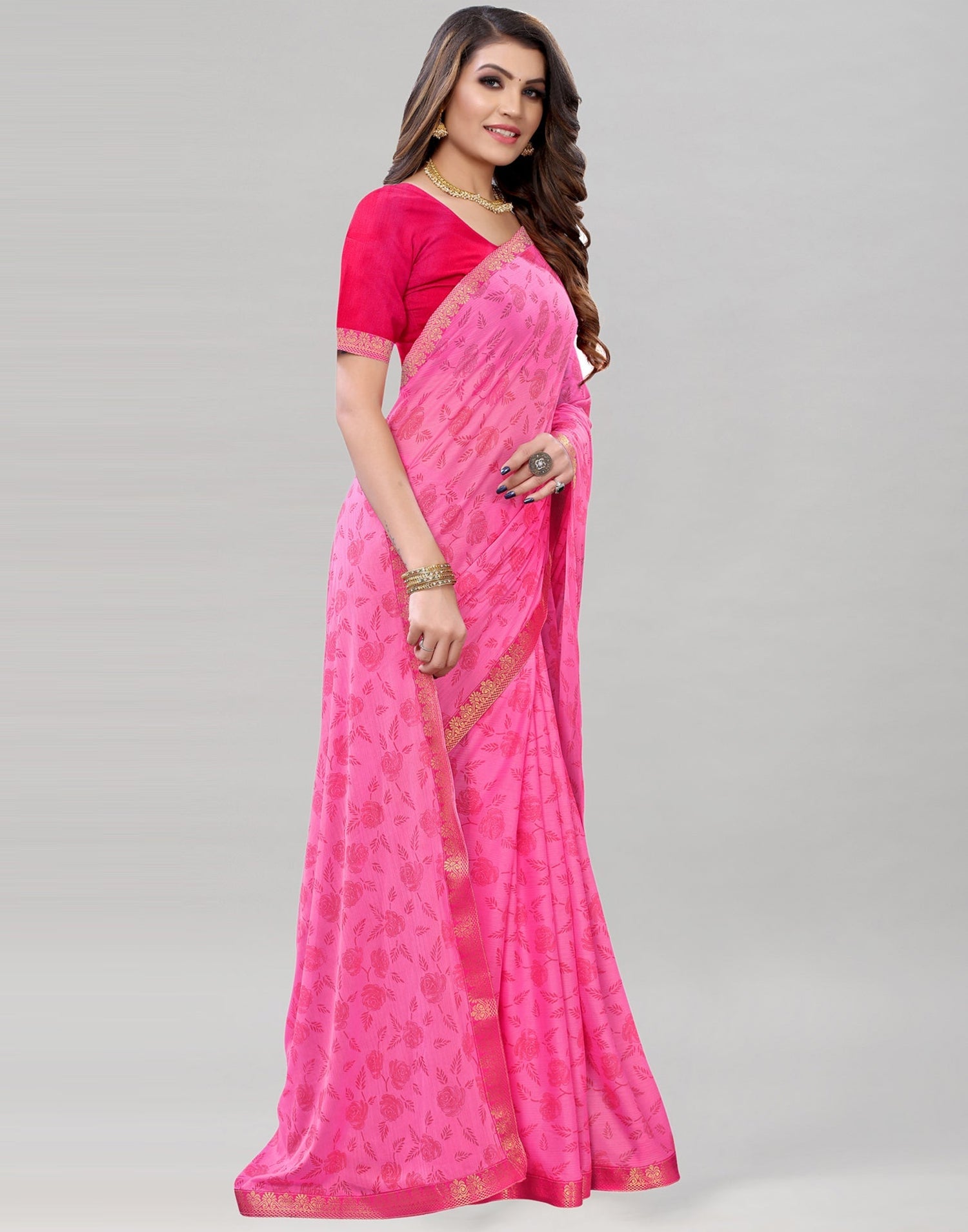 Pink Printed Saree | Leemboodi