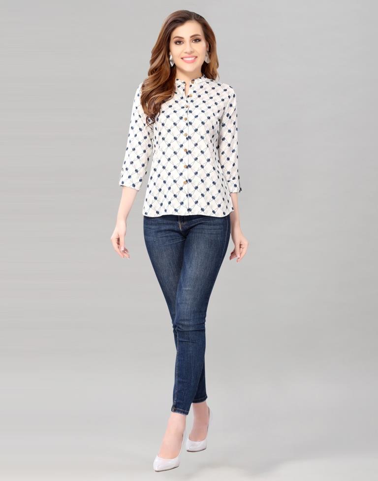 White Coloured Summer Cool Printed Top | Leemboodi