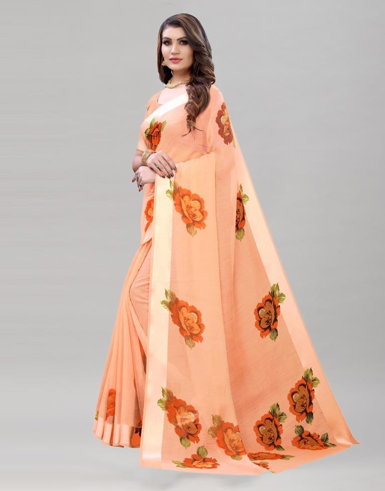 Orange Cotton Printed Saree | Leemboodi