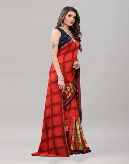 Astounding Red Printed Saree | Leemboodi