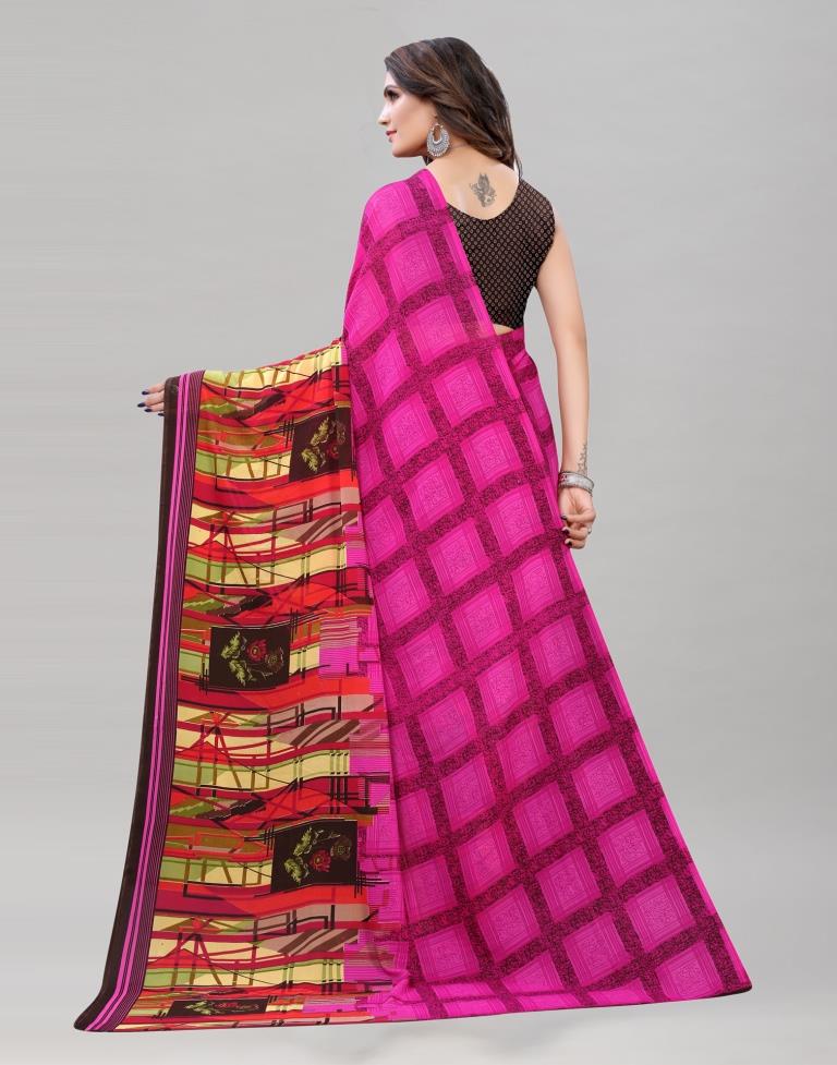 Ravishing Pink Printed Saree | Leemboodi