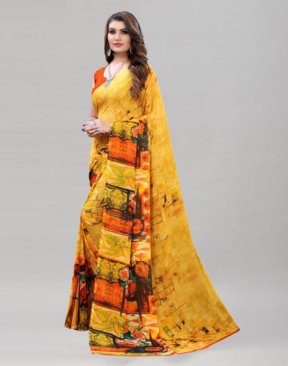 Fantastic Yellow Printed Saree | Leemboodi