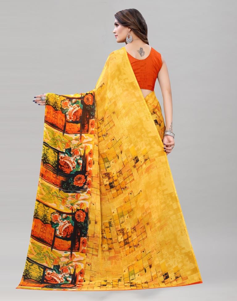 Fantastic Yellow Printed Saree | Leemboodi