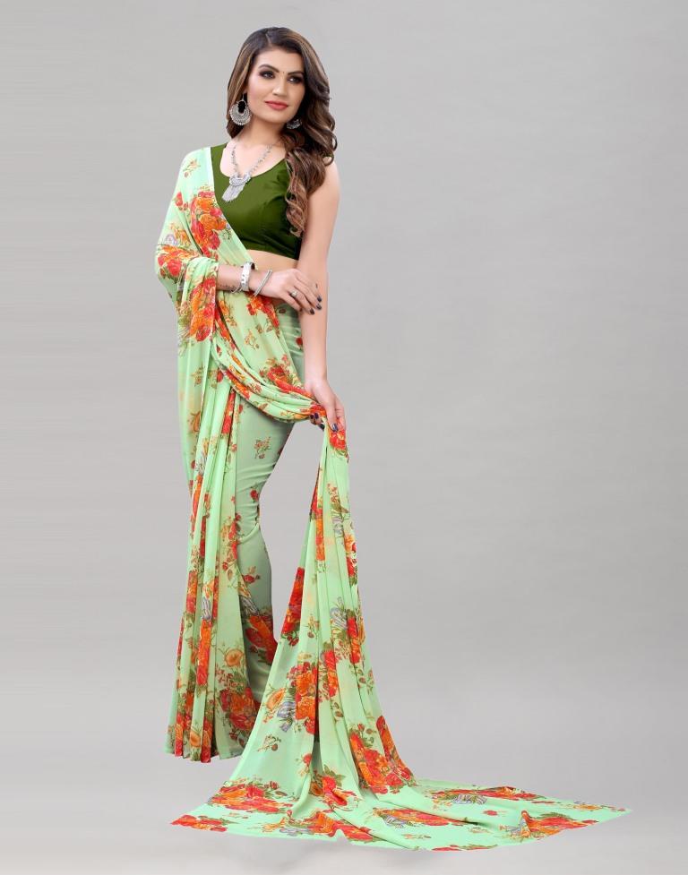 Adorable Pista Green Printed Saree | Leemboodi