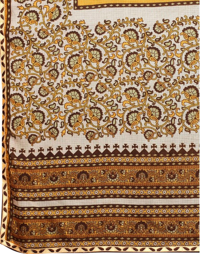 Mustard Yellow Cotton Printed Saree | Leemboodi