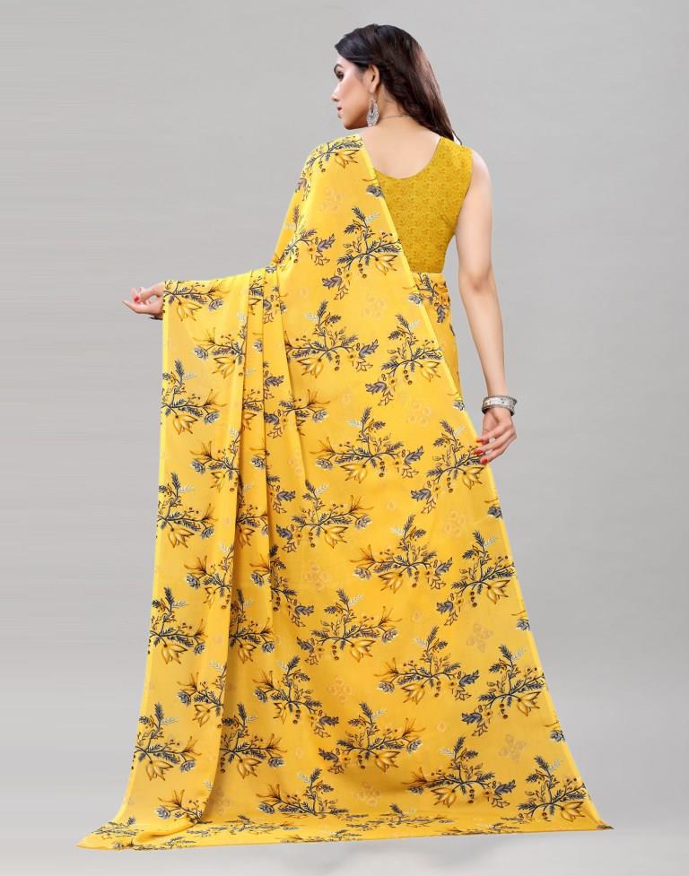 Decent Yellow Printed Saree | Leemboodi