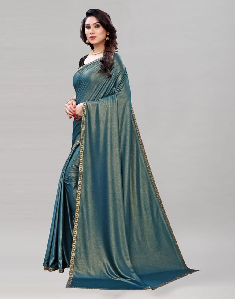 Silver Grey Saree In Shimmer Lycra With Embellished Border Online - Kalki  Fashion