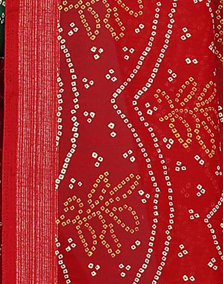 Sleek Red Cotton Bandhani Printed Saree | Leemboodi