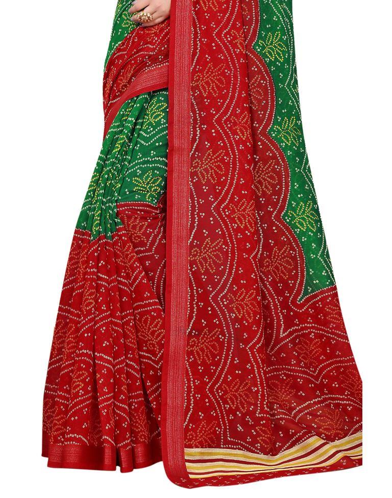Sleek Red Cotton Bandhani Printed Saree | Leemboodi