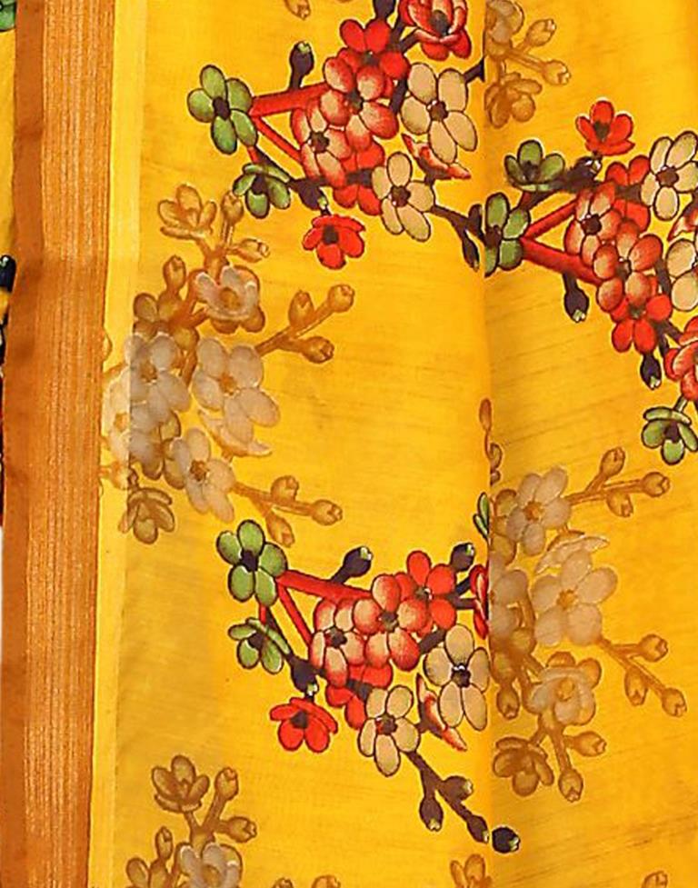 Glorious Yellow Cotton Printed Saree | Leemboodi