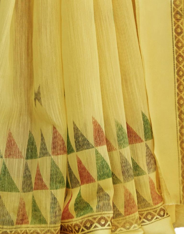 Yellow Cotton Printed Saree | Leemboodi